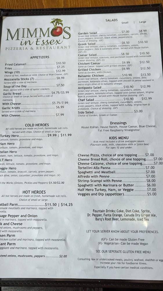 Mimmo's in Essex - Pizzeria & Restaurant Menu image 3